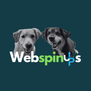 Webspinups Logo with two dogs smiling.