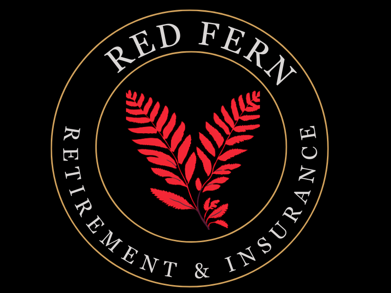 Red Fern Retirement & Insurance Logo circular logo with red fern leaves.