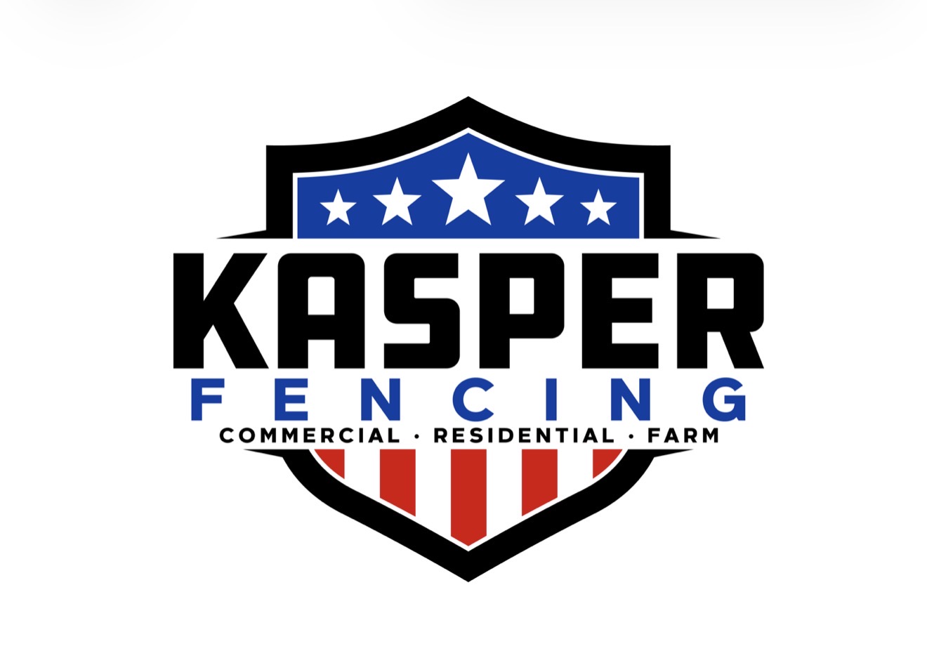 Kasper Fencing logo is of a shield with stars and stripes.